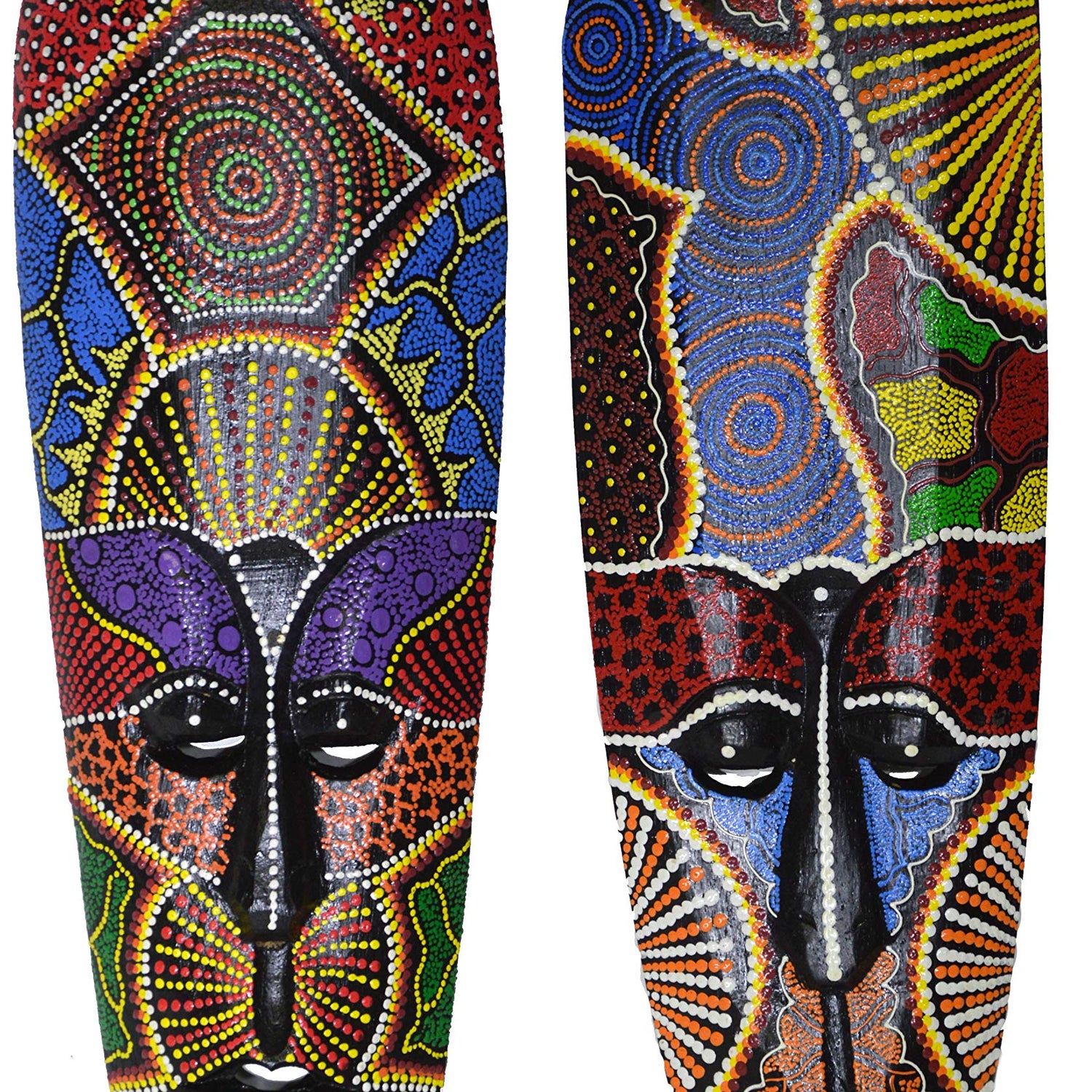 WorldBazzar 20" SET OF 2 AFRICAN HAND CARVED ABORIGINAL DOT ART WOODEN TRIBAL MASK WALL DECOR WorldBazzar