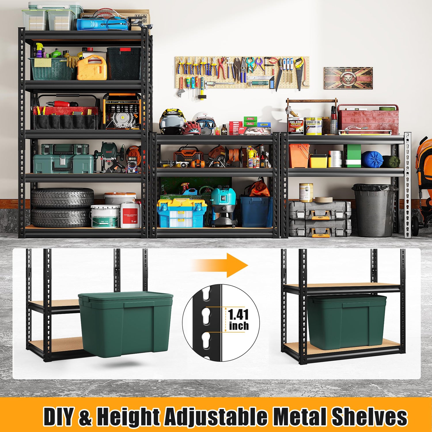 Bepatio Garage Shelving 5 Tier Storage Shelves Heavy Duty Shelving Adjustable Garage Storage Shelves Metal Shelves for Storage Loads 1500LBS Metal Bepatio