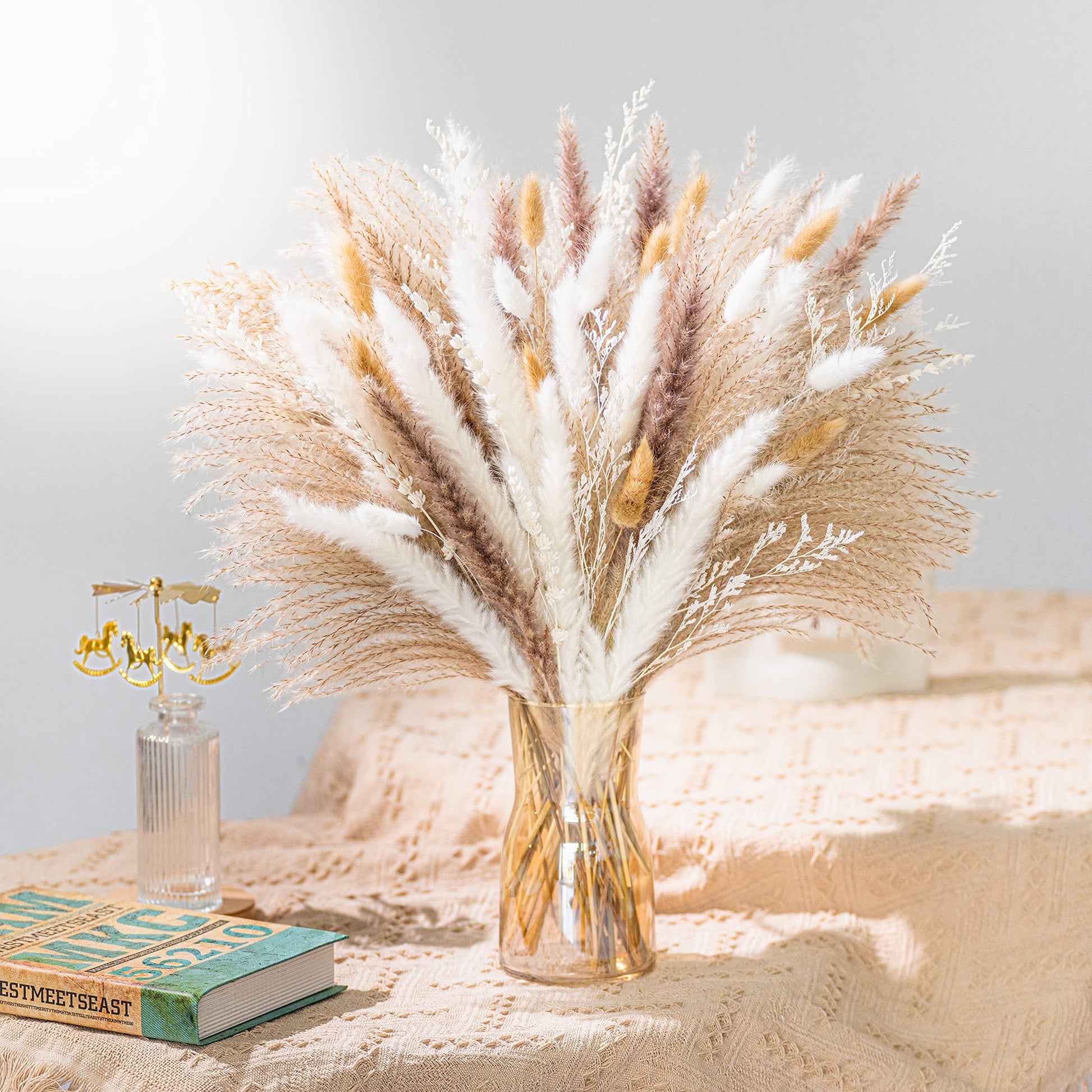 Natural Pampas Grass Mix Bouquet | Dried Pampas Bouquet for Wedding Boho Flowers Home Table Decor Desk Decor, Rustic Farmhouse Decor (93PCS) - WoodArtSupply