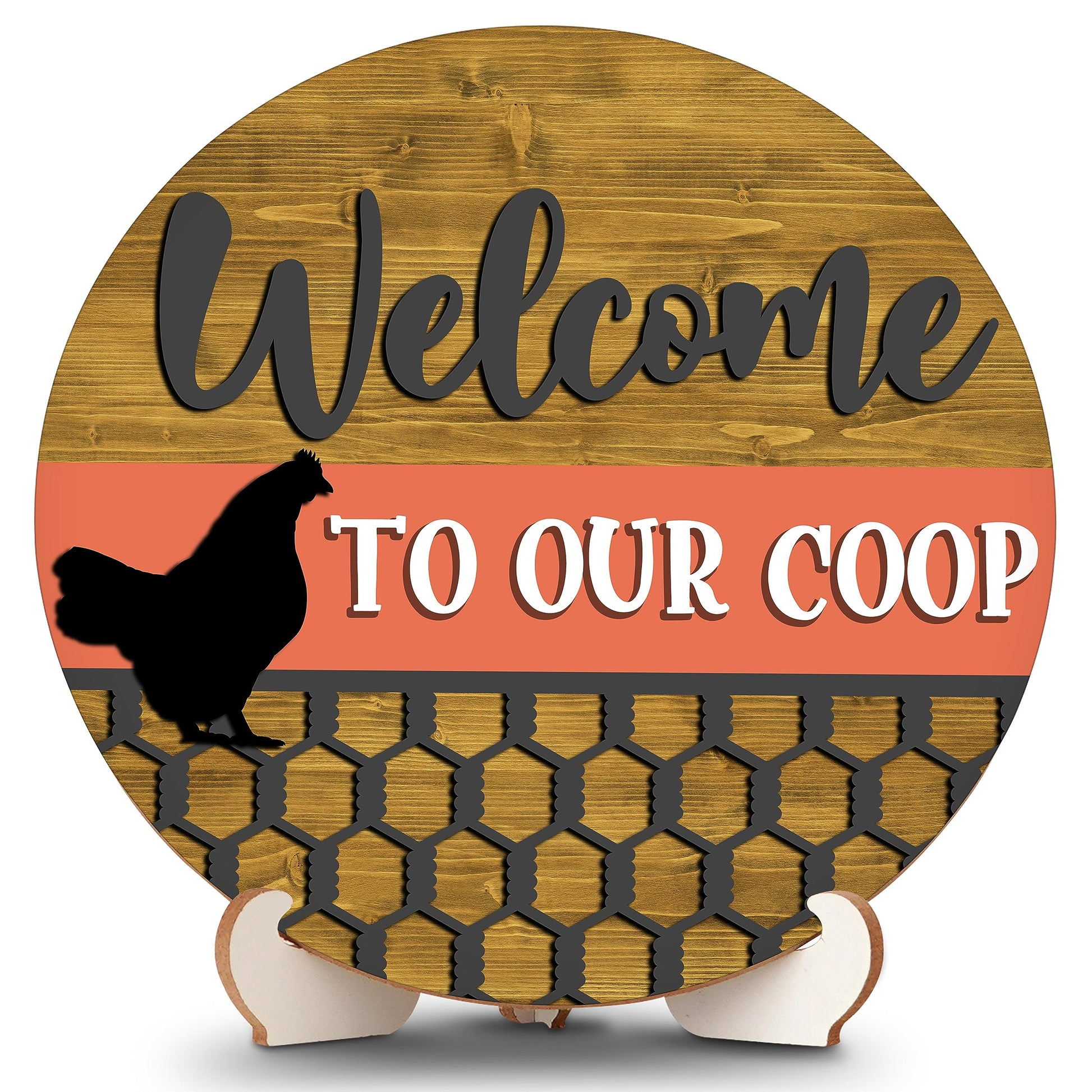 Welcome to Our Coop Wooden Sign Decor with Stand, Chicken Coop Table Signs for Farmhouse Desk Centerpieces, Wood Decorations for Home Room Kitchen - WoodArtSupply