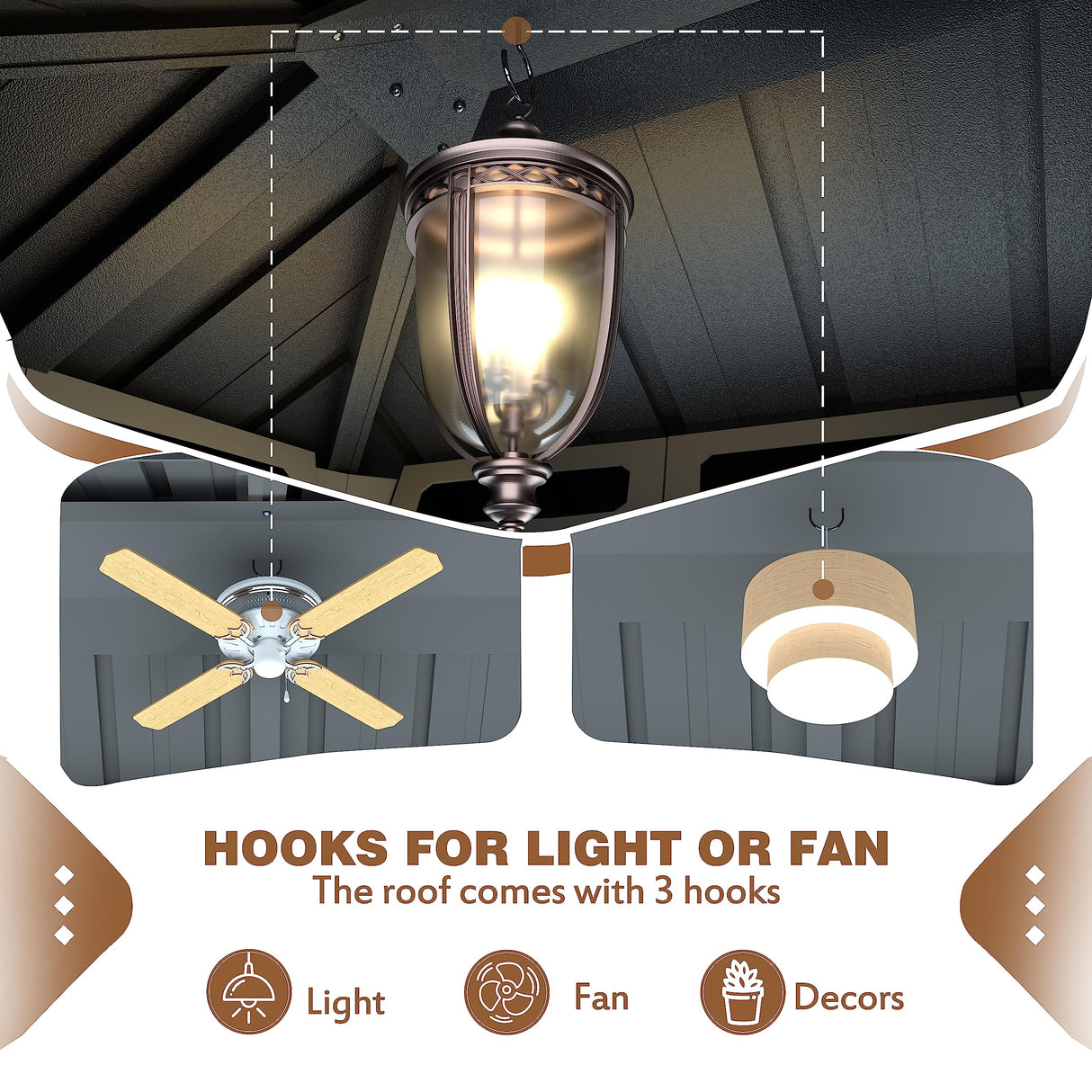 VEIKOU 10' x 12' Gazebo Hardtop, Outdoor Aluminum Wood Grain Gazebo w/Double Roof & Sidewalls, Permanent Pergolas and Gazebos, Patio Gazebo for VEIKOU