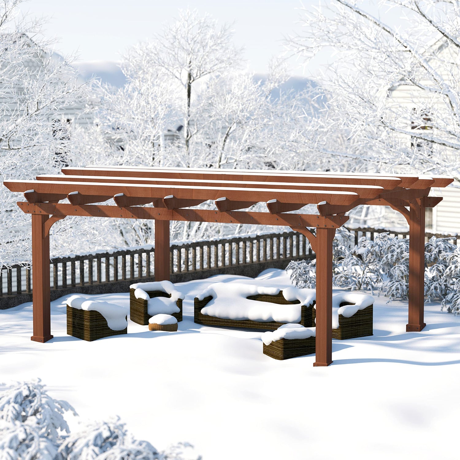 VEIKOU 10' x 12' Pergola, Patio Pergola with Solid Structure, Wood Cedar Pergolas and Gazebos with Arched Top for Deck Backyard Grill Party Garden VEIKOU