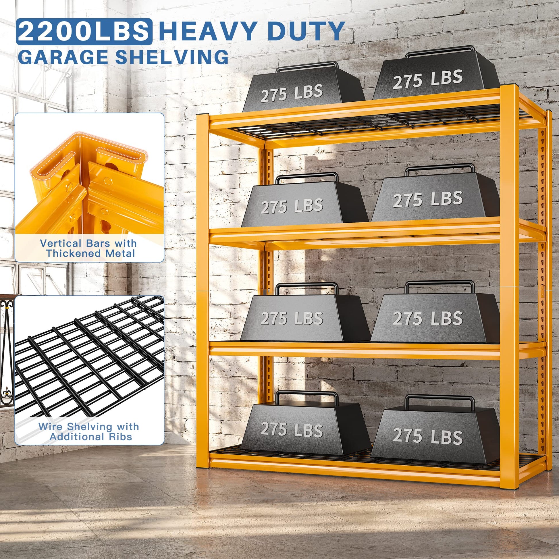 REIBII 40" W Garage Shelving Heavy Duty Garage Storage Shelves Load 2200LBS Adjustable Metal Shelving Unit Heavy Duty Shelving for Garage Shelves - WoodArtSupply