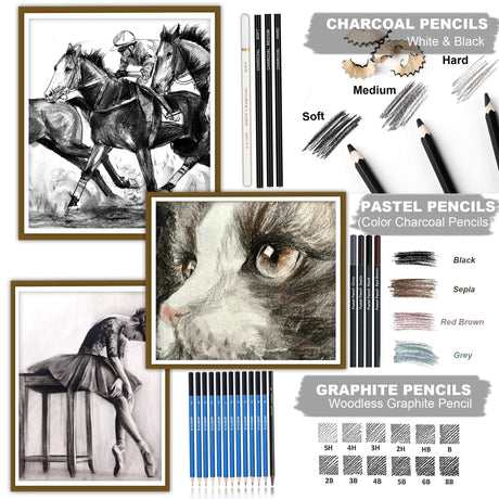 KALOUR 76 Drawing Sketching Kit Set - Pro Art Supplies with Sketchbook & Watercolor Paper - Include KALOUR