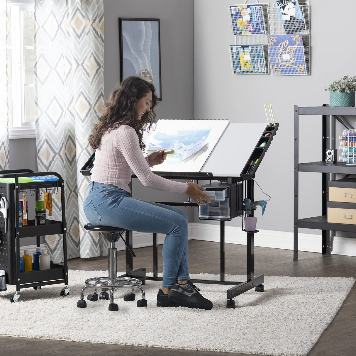 Studio Designs Deluxe Craft Station, Top Adjustable Drafting Table Craft Table Drawing Desk Hobby Table Writing Desk Studio Desk with Drawers, 36''W SD STUDIO DESIGNS