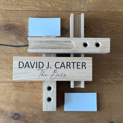 Desk name plate, Personalized business card holder, Wood desk organizer, Name plate for desk, Wooden name plaque, Office desk sign, Work desk decor, - WoodArtSupply