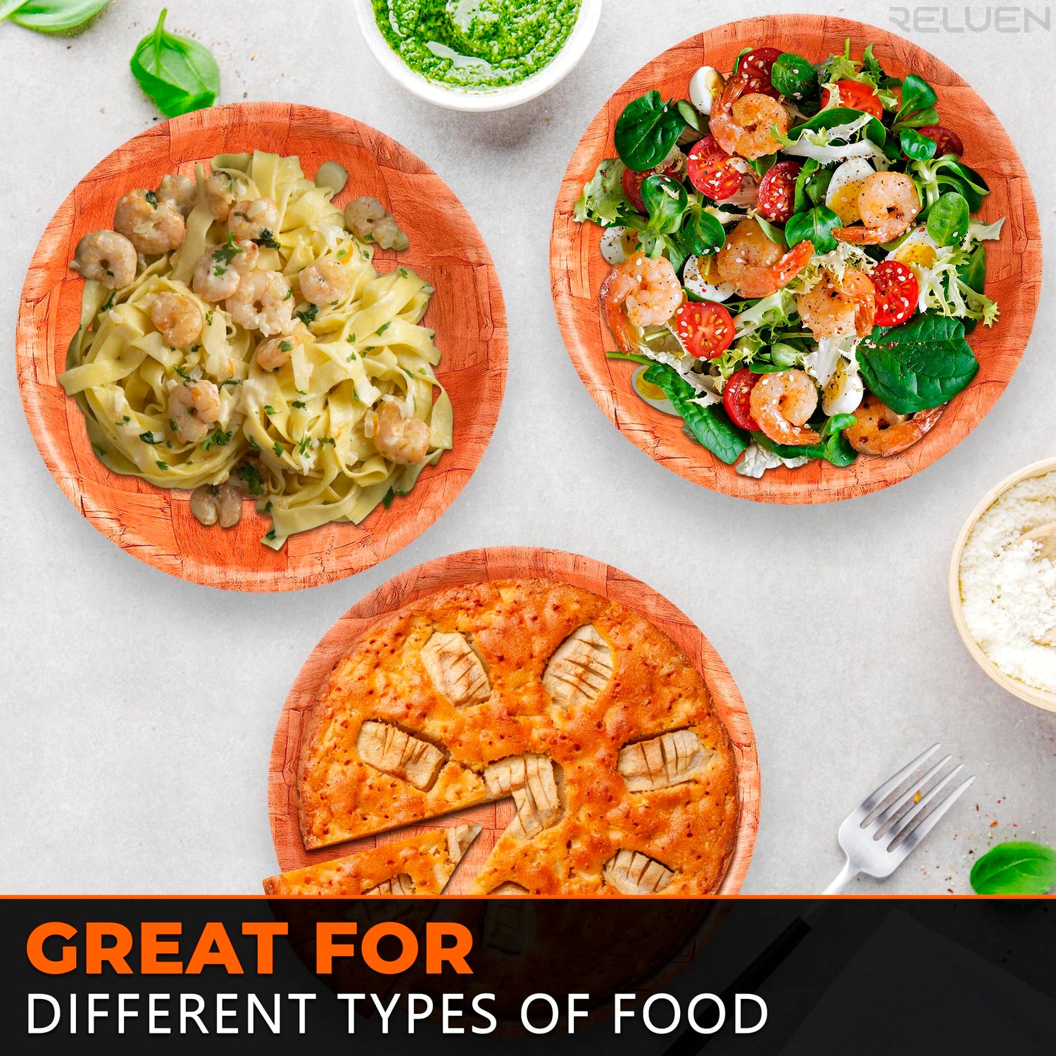 6Pcs Wooden Salad Bowl Set - Decorative Bowls for Kitchen Large Serving Bowls for Entertaining Small Snack Bowls Set Soup - 8 Inch Fruit Bowl for Reluen