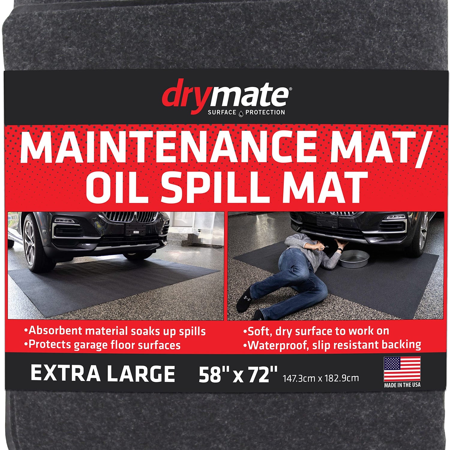 Drymate Premium Maintenance Mat Oil Spill Garage Floor Mat (58" x 72"), Absorbent, Waterproof, Contains Liquids, Protects Garage Surface or Driveway, Drymate