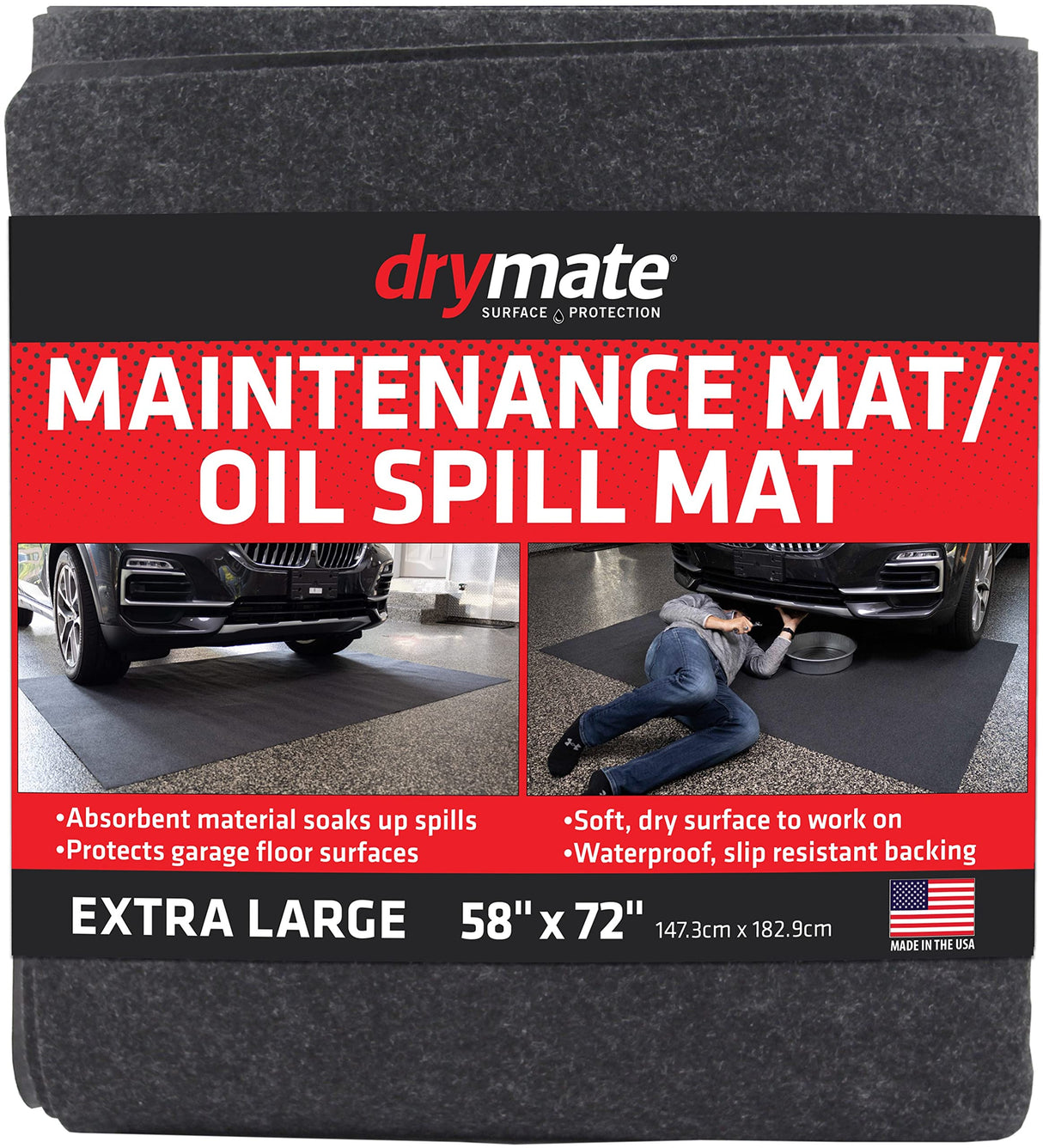 Drymate Premium Maintenance Mat Oil Spill Garage Floor Mat (58" x 72"), Absorbent, Waterproof, Contains Liquids, Protects Garage Surface or Driveway, Drymate