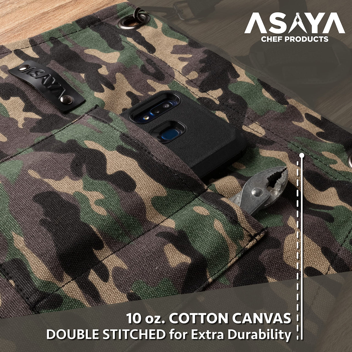 Asaya Chef, BBQ and Work Apron with Bottle Opener and Hand Towel - Durable 10oz Cotton Canvas, Brass Hardware and Cross Back Straps - For Men, Women, Asaya