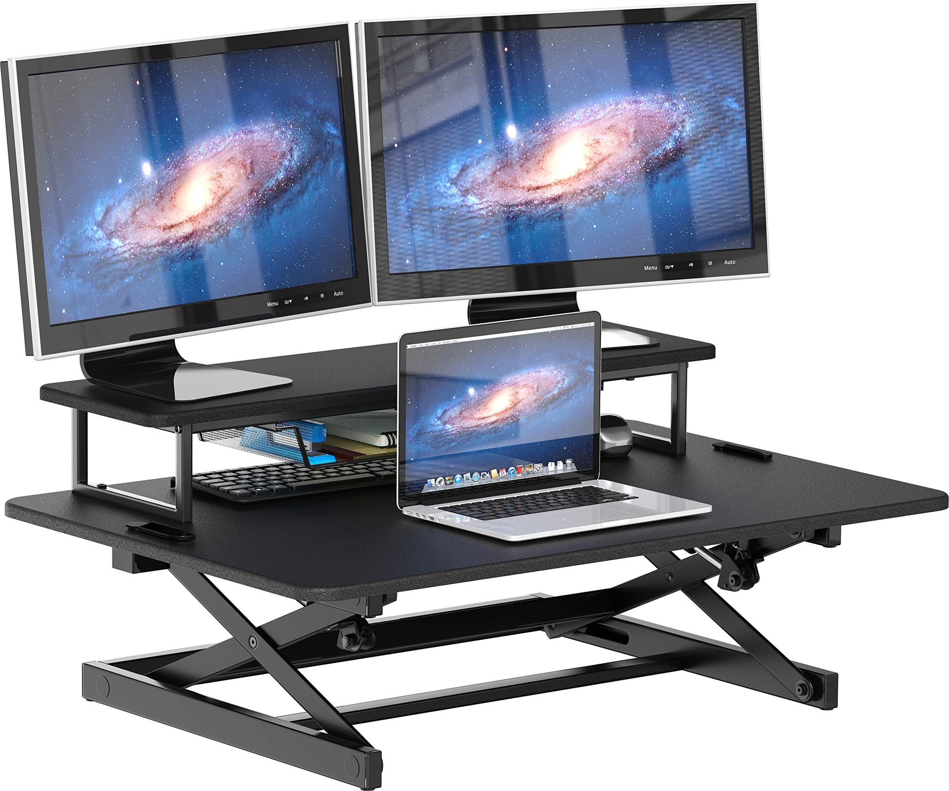 SHW 36-Inch Height Adjustable Standing Desk Sit to Stand Riser Converter Workstation, Black - WoodArtSupply