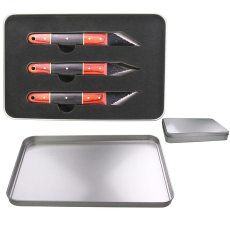3pc Marking Knife within Tin Box, Marking Gauge Woodworking, Premium Woodworking Tool with High Speed Steel Sharp Blade, Beautiful Wood Handle MKC