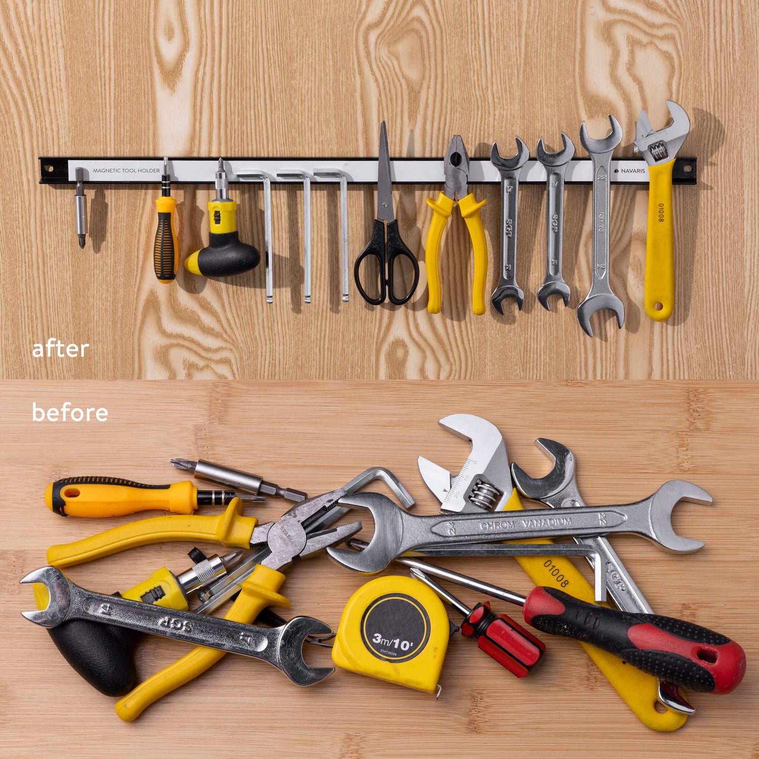 Navaris Set of 3 Magnetic Tool Holder Rack - 24 Inch Heavy Duty Garage Wall Holder Strip for Tools - Tool Bar with Magnet for Screwdriver, Wrench Navaris