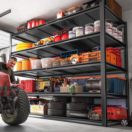 REIBII 55" W Garage Shelving, 3000LBS Garage Storage Shelves Heavy Duty Shelving Adjustable Metal Shelving Unit for Storage Rack Garage Shelves REIBII
