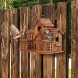 MIXUMON Bird Houses for Outside with Bird Feeder, Outdoor 3 Hole Bird House Room for 3 Bird Families Bluebird Finch Cardinals Hanging Birdhouse for MIXUMON