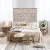 Queen Wood Headboard Rustic | Carved Full Headboard Only | Wooden Headboard Full Size Bed | Wall Mount Headboard Queen | Full Bed Headboard Panels KultureDeco