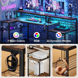 Bestier 71.5 inch Computer Desk with Power Outlets, L Shaped LED Home Office Desk with Long Monitor Stand, Large Corner Desk with Storage Shelf, Cup Bestier