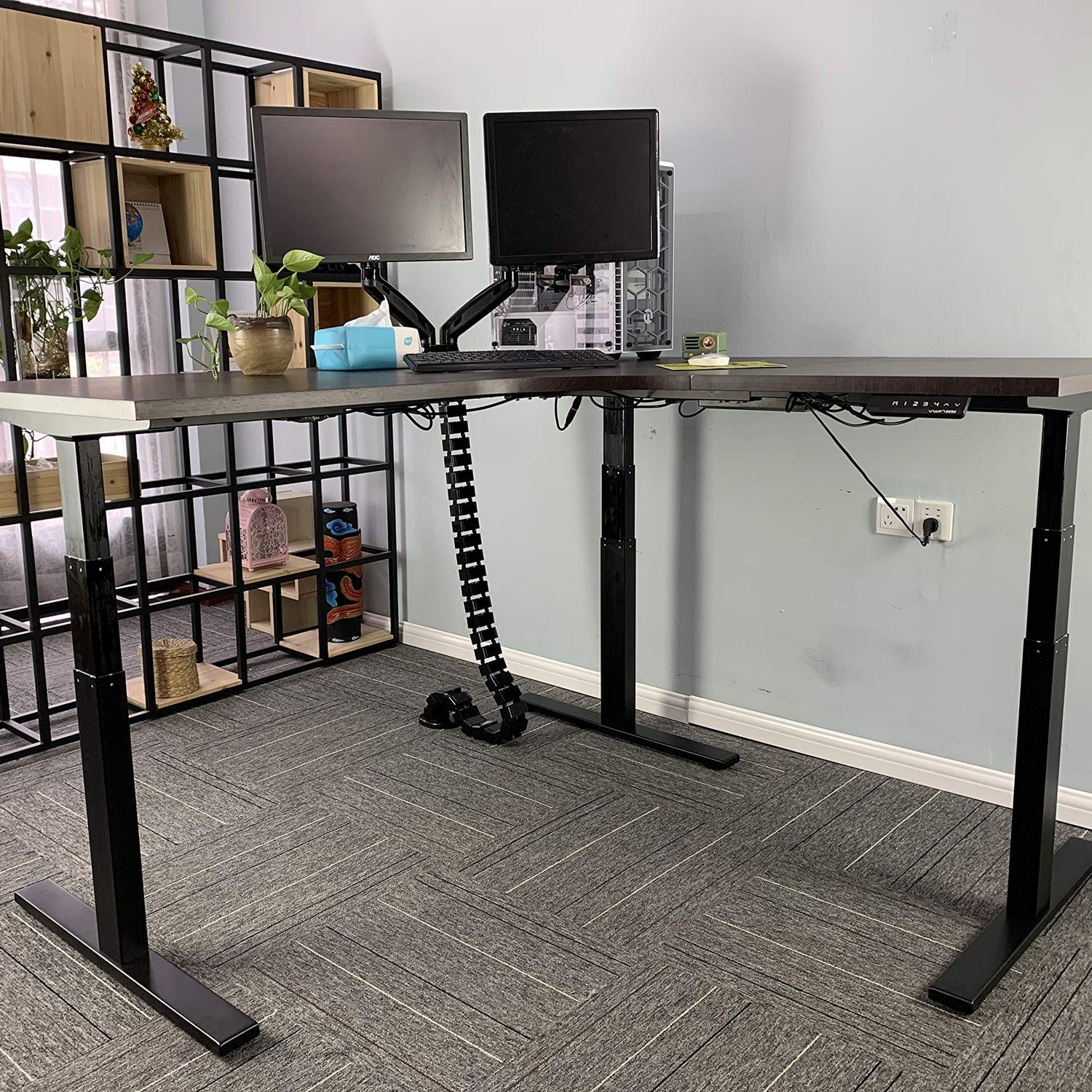 VWINDESK VJ301 L Shaped Electric Height Adjustable Standing Corner Desk Frame Only W/Triple Motor, Ergonomic Sit Stand Up Height Adjustable Steel VWINDESK