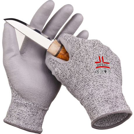 SAFEAT Safety Grip Work Gloves for Men and Women – Protective, Flexible, Cut Resistant, Comfortable PU Coated Palm. Complimentary Ebook Included. SAFEAT