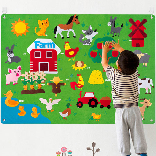 WATINC Farm Animals Felt Story Board Set 3.5Ft 38Pcs Preschool Farmhouse Themed Storytelling Flannel Barnyard Domestic Livestock Early Learning - WoodArtSupply