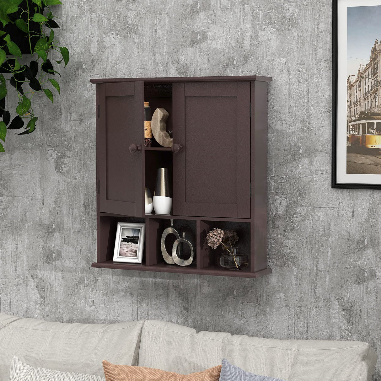 TaoHFE Medicine Cabinets,Bathroom Wall Cabinet with 2 Door Adjustable Shelves,Over The Toilet Storage Cabinet,Brown Bathroom Cabinet Wall TaoHFE