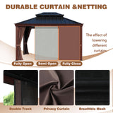 VEIKOU 10' x 12' Gazebo Hardtop, Outdoor Aluminum Wood Grain Gazebo w/Double Roof & Sidewalls, Permanent Pergolas and Gazebos, Patio Gazebo for VEIKOU