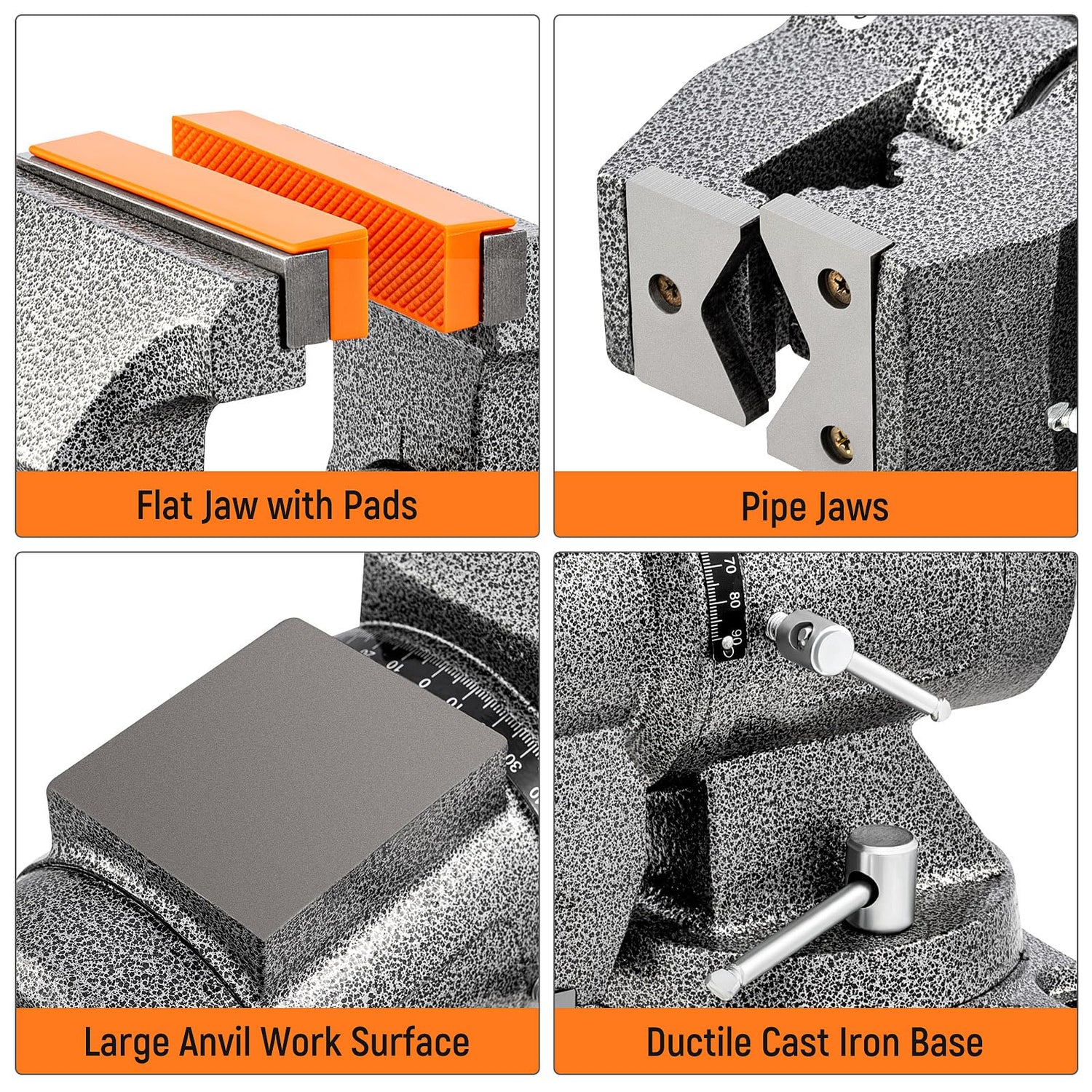 LMYYGOO Bench Vise, 5-inch Jaw Width 5-inch Jaw Opening, 360° Swivel Base, Multipurpose Heavy Duty Workbench Vise with Anvil &1 Pair Vise Jaw Pad, LMYYGOO