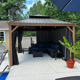 PURPLE LEAF 12' X 12' Outdoor Hardtop Gazebo for Patio Galvanized Steel Double Roof Permanent Canopy Teak Finish Coated Aluminum Frame Pavilion PURPLE LEAF