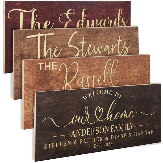 Wooden Sign for Family Personalized, Custom Established Sign, 2 Sizes, 4 Colors, 5 Designs- Wooden Engraved Plaque w/Names & Date, Family Wall Decor - WoodArtSupply