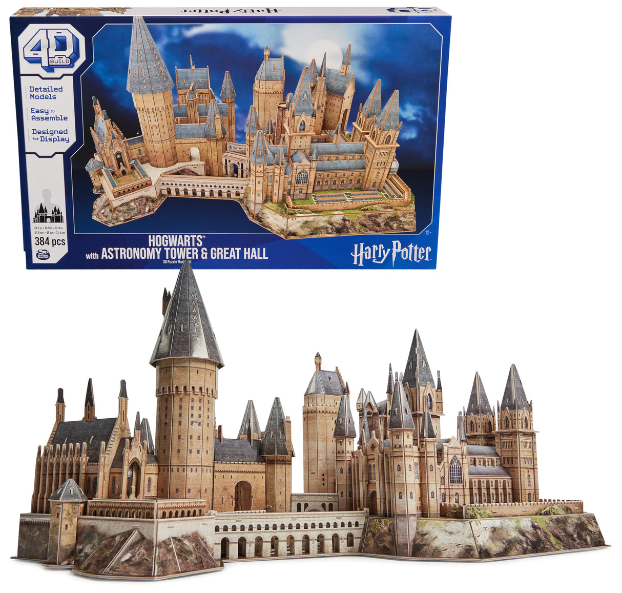 4D Build, Harry Potter Deluxe Hogwarts Castle with Astronomy Tower & Great Hall Over 2ft. Wide Model Kit 384 Pcs, 3D Puzzles for Adults & Teens 12+ 4D Build