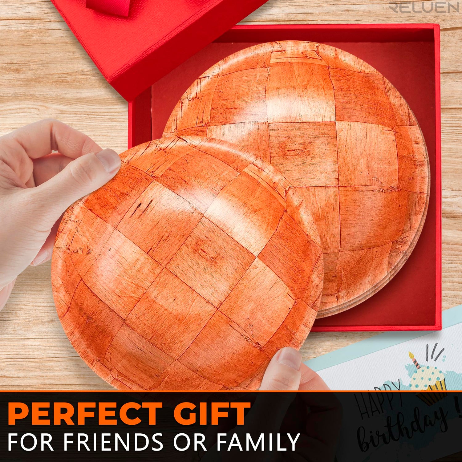 6Pcs Wooden Salad Bowl Set - Decorative Bowls for Kitchen Large Serving Bowls for Entertaining Small Snack Bowls Set Soup - 8 Inch Fruit Bowl for Reluen