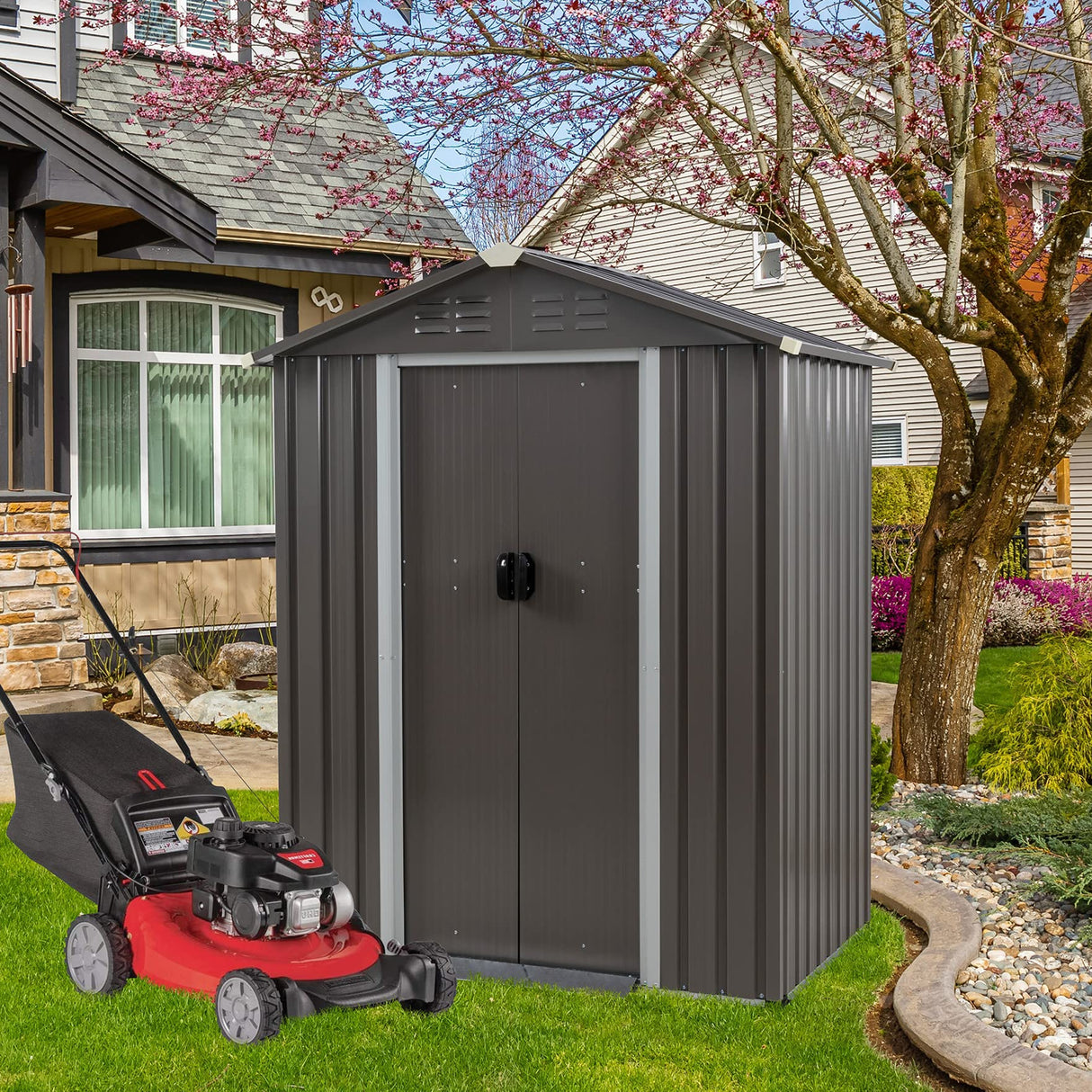 Vongrasig 5 x 3 x 6 FT Outdoor Storage Shed Clearance with Lockable Door Metal Garden Shed Steel Anti-Corrosion Storage House Waterproof Tool Shed Vongrasig