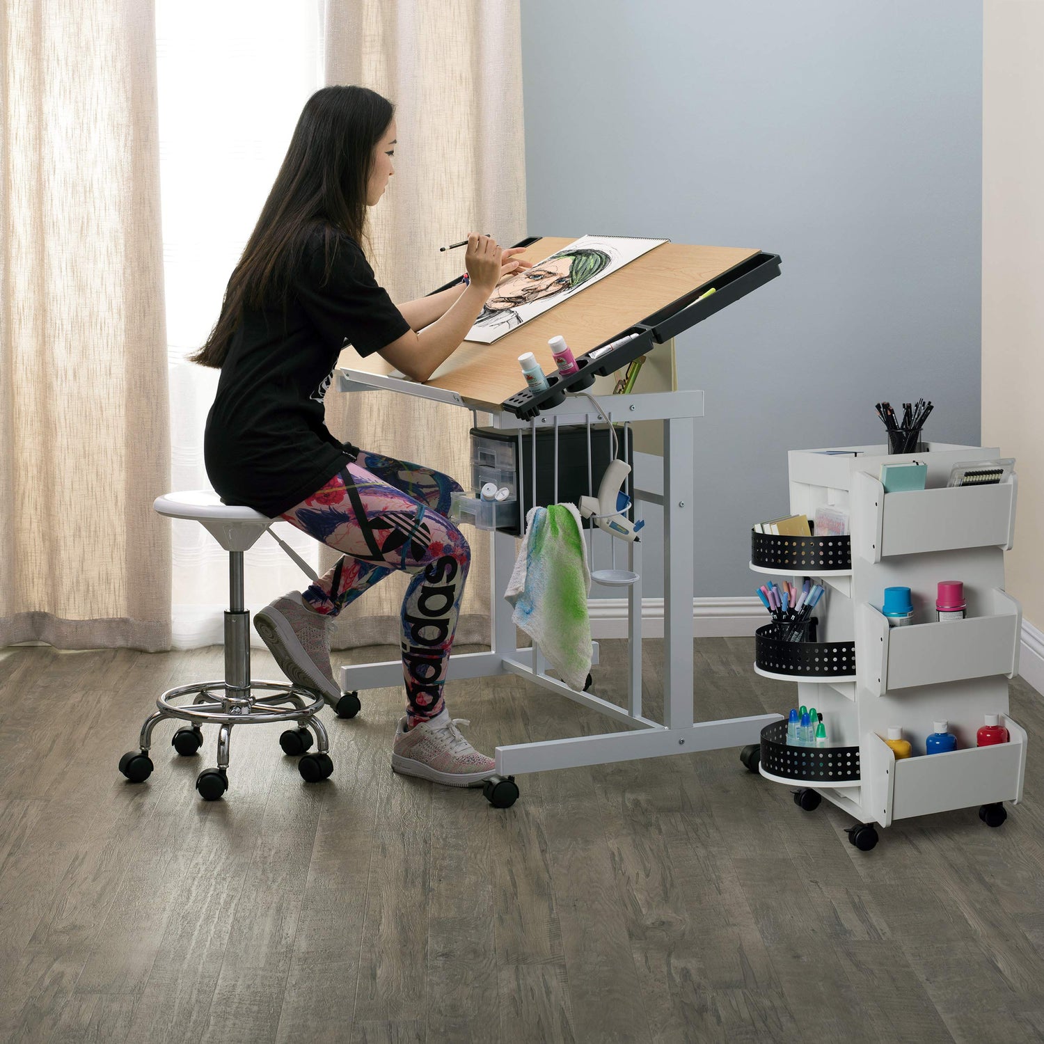 Studio Designs Deluxe Craft Station, Top Adjustable Drafting Table Craft Table Drawing Desk Hobby Table Writing Desk Studio Desk with Drawers, 36''W SD STUDIO DESIGNS