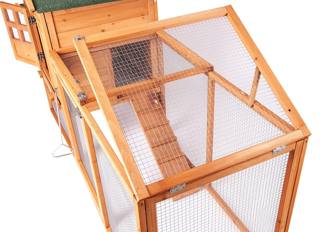 Chicken Coop Outdoor Wooden Rabbit Hutch Poultry House with Chicken Run Cage, Egg Box & Waterproof Roof (80") ECOLINEAR