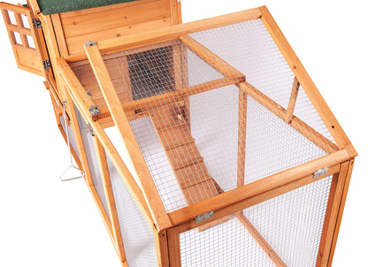 Chicken Coop Outdoor Wooden Rabbit Hutch Poultry House with Chicken Run Cage, Egg Box & Waterproof Roof (80")
