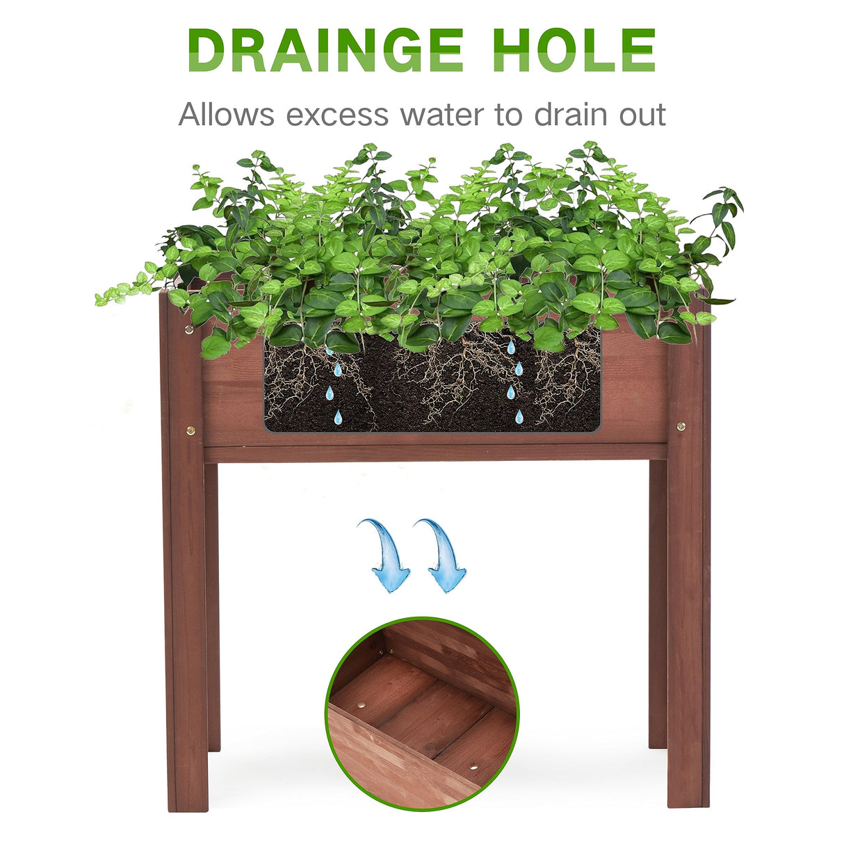 Raised Garden Bed with Legs (31x16x31''), Solid Wood Elevated Planter Box for Outdoor Wood-Natrl