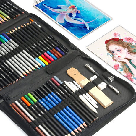KALOUR 76 Drawing Sketching Kit Set - Pro Art Supplies with Sketchbook & Watercolor Paper - Include KALOUR