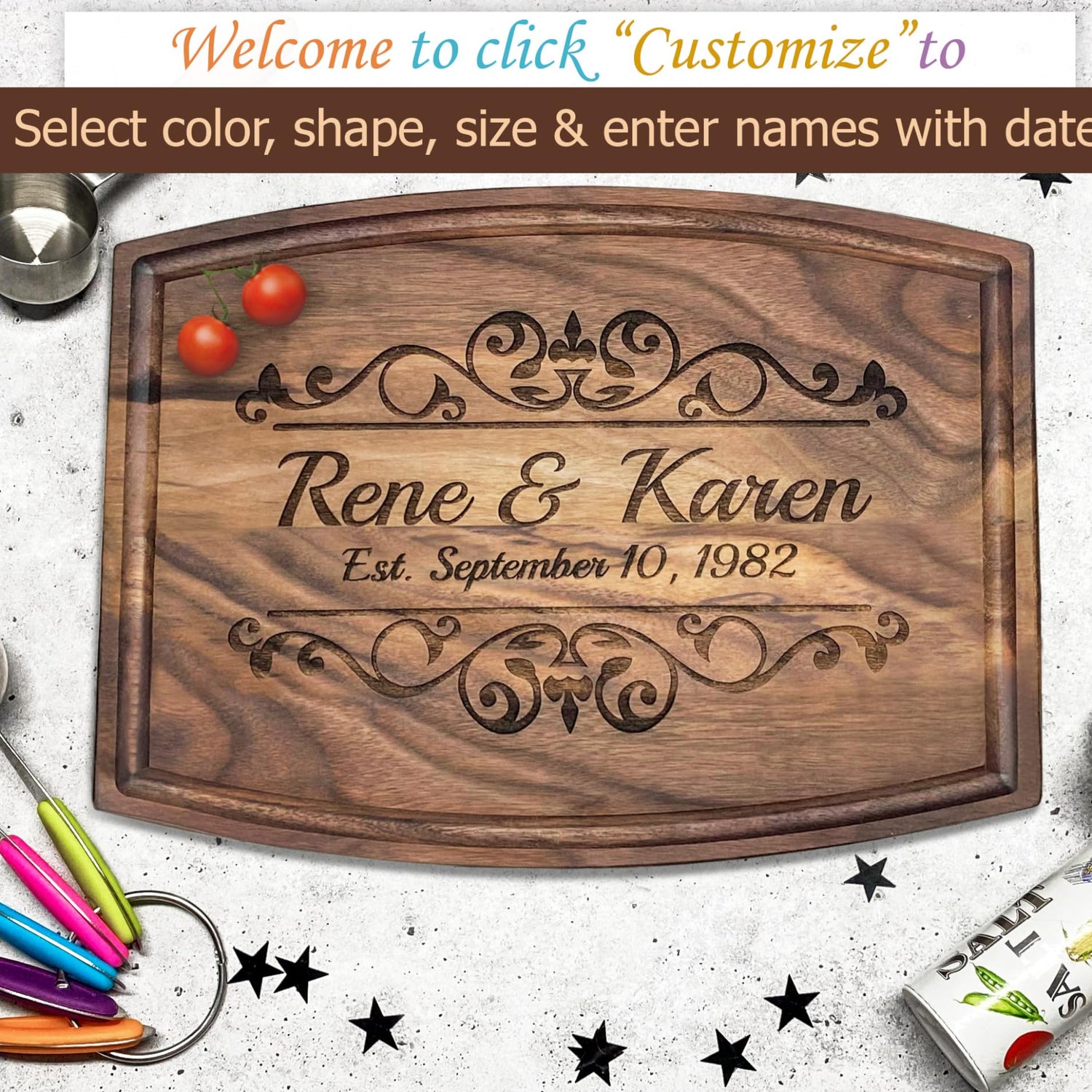 Personalized Wood Cutting Board Handmade in USA – Best Serves as Cheese board, Serving tray, Chopping board, Charcuterie board – Unique Wooden Gift Viva Leather