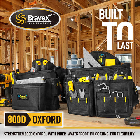 Bravex Tool Belt Suspenders, Tool Vest Pro Ultra 20 Bags Y-Style Toolbelt 5 Combo Apron Tool Pouch For Framers Carpenter Electrician 1200D Ballistic Voltstorm