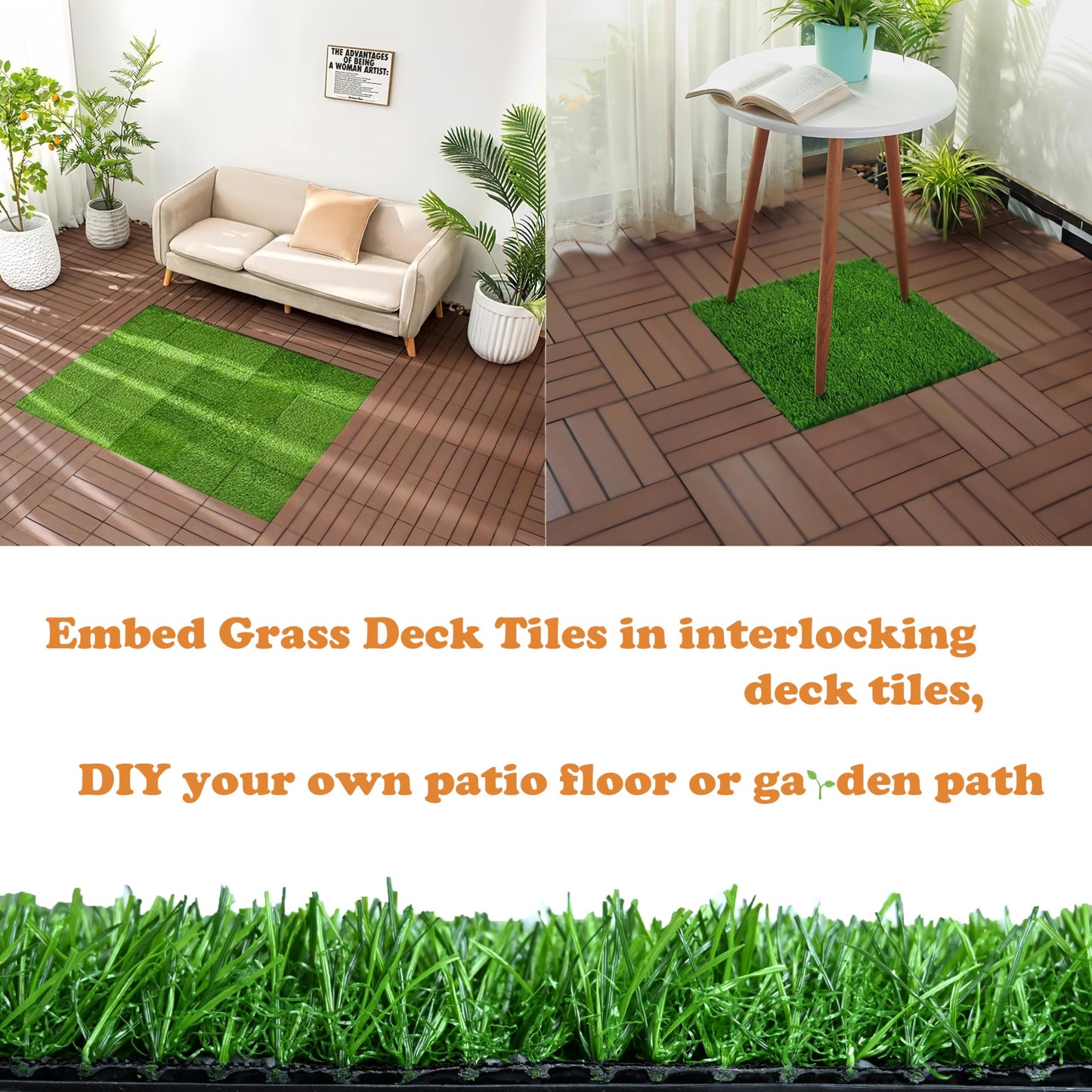 Frepers Interlocking Patio Deck Tiles, Waterproof and Non-Slip, Easy to Clean and Maintain. Ideal Use for Garden/Walkway/Balcony/Yard/Porch Decor, - WoodArtSupply