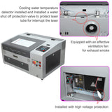 TEN-HIGH CO2 Engraving Machine 40W 300x400mm Laser Engraving Machine with Exhaust Fan USB Port, Standard Version Grey TEN-HIGH