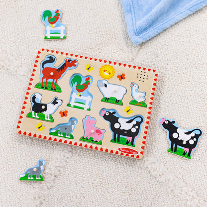 Melissa & Doug Farm Animals Sound Puzzle - Wooden Peg Puzzle With Sound Effects (8 pcs) - WoodArtSupply