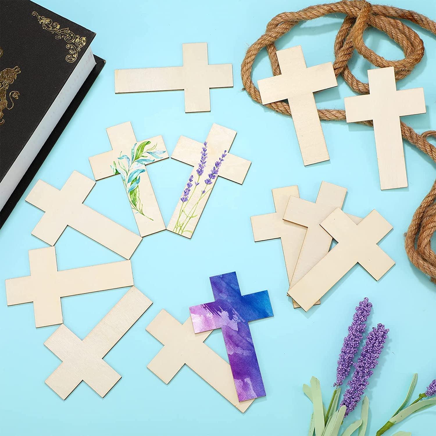 100 Pack Unfinished Wooden Crosses for Crafts, Bulk Cross