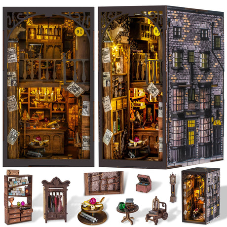 Wimlade DIY Book Nook Kit, Miniature Book Nook kit, Wooden 3D Puzzle Bookend Bookshelf Insert Decor, Halloween/Christmas Decorations/Gifts for Adults Wimlade