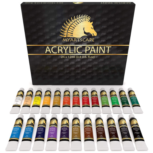 MyArtscape Acrylic Paint Set - 24 x 12ml Tubes - Lightfast - Heavy Body - Long Lasting - Vibrant Colors - Professional Art Supplies - Artist Quality - WoodArtSupply