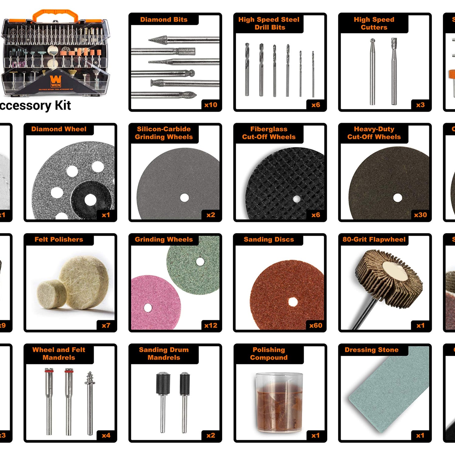 WEN 230282A 282-Piece Rotary Tool Accessory Kit with Carrying Case WEN