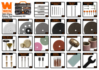 WEN 230282A 282-Piece Rotary Tool Accessory Kit with Carrying Case