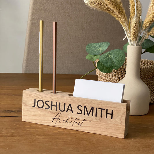 Desk name plate, Personalized business card holder, Wood desk organizer, Name plate for desk, Wooden name plaque, Office desk sign, Work desk decor, - WoodArtSupply