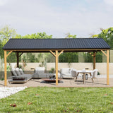 Domi 12' x 20' Hardtop Gazebo with Galvanized Steel Gable Roof, Pergola with Wood-Looking Aluminum Frame, Permanent Pavilion Outdoor Gazebo with domi outdoor living
