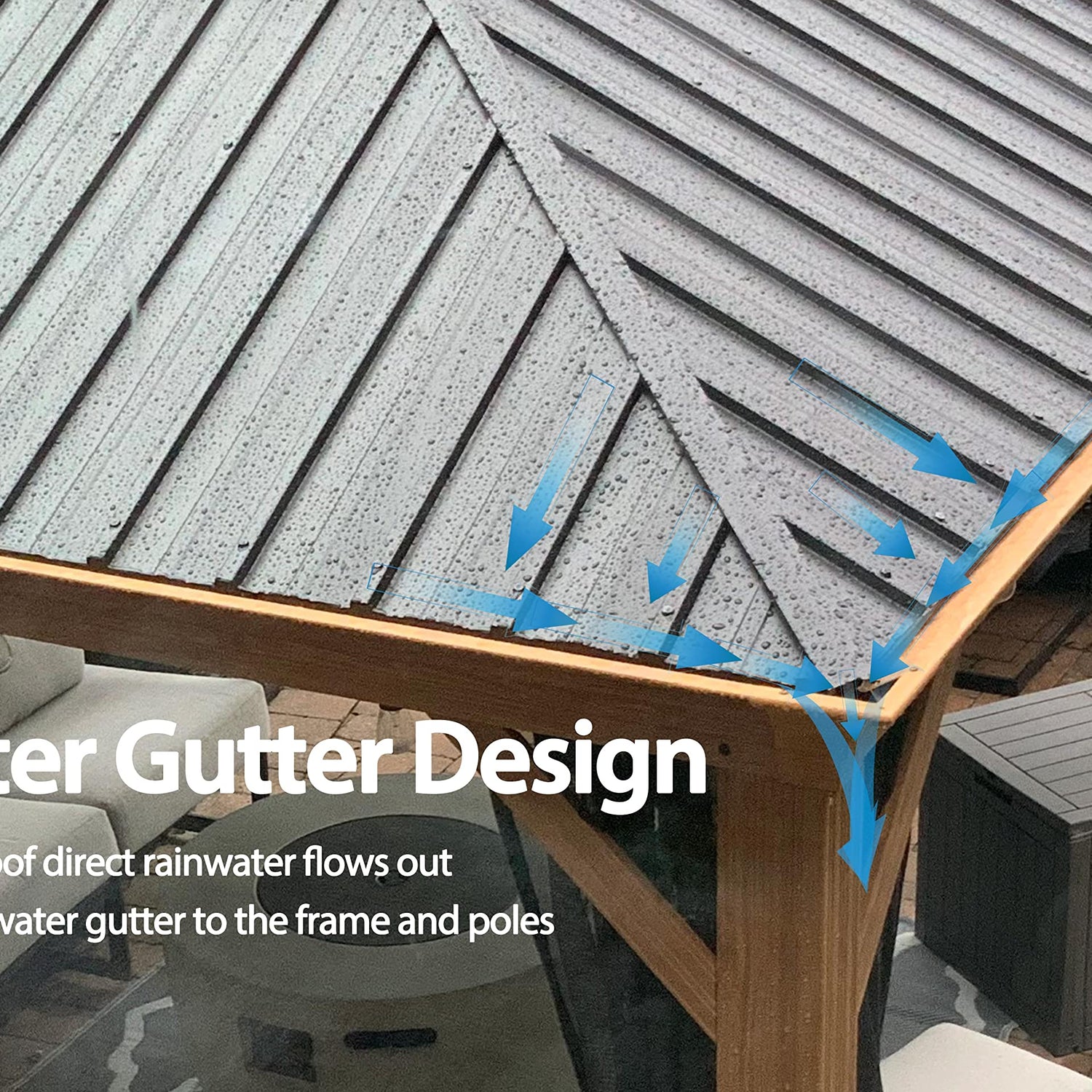 PURPLE LEAF 12' X 20' Outdoor Hardtop Gazebo for Patio Galvanized Steel Double Roof Permanent Canopy Teak Finish Coated Aluminum Frame Pavilion PURPLE LEAF